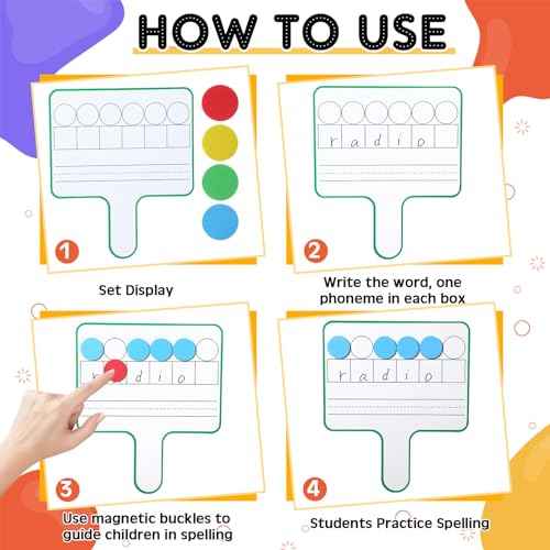 Seajan 12 Pcs Magnetic Paddle Set Education Dry Erase Double Side Handheld Answer Board with Magnetic Counters Discs Phonemic Awareness Phonics Games Toy for Students Kids Teaching (Multicolor)
