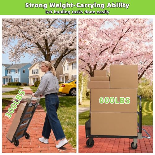 Tolpassa Black 3-in-1 Folding Hand Truck with 600Lbs Capacity, Collapsible Dolly & Retractable Handle