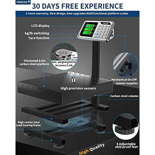 Digital Industrial Platform Scale for Packages, 661lb Weight Shipping Scale, 0.1LB Super Accuracy Commercial Scale for Luggage, Shipping, A6-300 Postal Scale with Price Computing, Kg/LB, LCD, Adapter