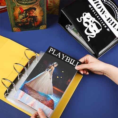 2 Set Show Bill Binder with Sleeves for Broadway and Theatre 3 Ring Theater Program Holder with 40 Sheet Protectors PU Leather Playbill Binders Broadway Playbill Holder (Yellow and Black)