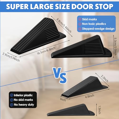 Frienda 2 Pack Heavy Duty Rubber Jumbo Door Stops - Black, 6.7 Inch