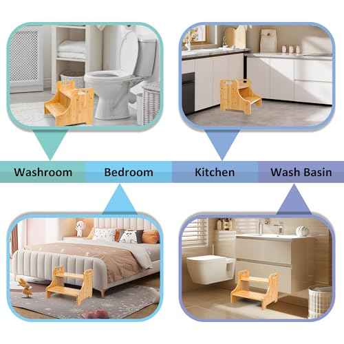 H&B Luxuries Bamboo Step Stool for Bathroom Kitchen Shelf Footstool for Bed Wooden Step Stool for Adults & Kids