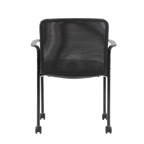 Boss Office Products Mesh and Vinyl Guest Casters Chair, Black