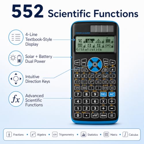 Rudnia Scientific Calculator with 552 Functions, 4-Line LCD, Black