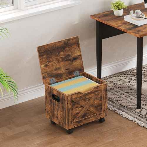 Rolling Filing Cabinet, Small File Cabinet Under Desk with Single Drawer, Hanging File Organizer for A4/Letter-Size Documents, Organizer Box, for Home Office, Rustic Brown FCRB4001