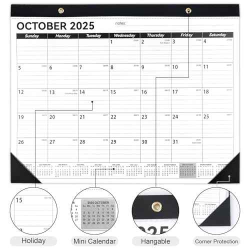 Desk Calendar 2025-2026, 14" X 11" Desktop Calendar 2025-2026, 18 Months Calander Runs from Oct. 2025 to Mar. 2027, Academic Monthly Planner for Home School Office (White and Black)