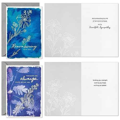Hallmark Assorted Sympathy Cards (36 Cards with Envelopes) Blue and Green Flower Assortment