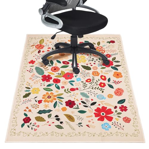 Office Chair Mat for Hardwood Floor 36"X 48" Office Rugs for Rolling Chairs Computer Desk Chair Non-Slip Boho Floral Protector Mats for Hard Floor & Tile Floor Decor