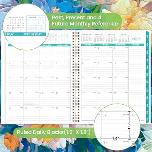 2026 Monthly Planner - 2026 Planner, Jan. 2026 - Dec. 2026, Monthly Planner 2026, 9" x 11", 2026 Calendar Planner with Twin-wire Binding + Green Tabs + Back Pocket - Floral