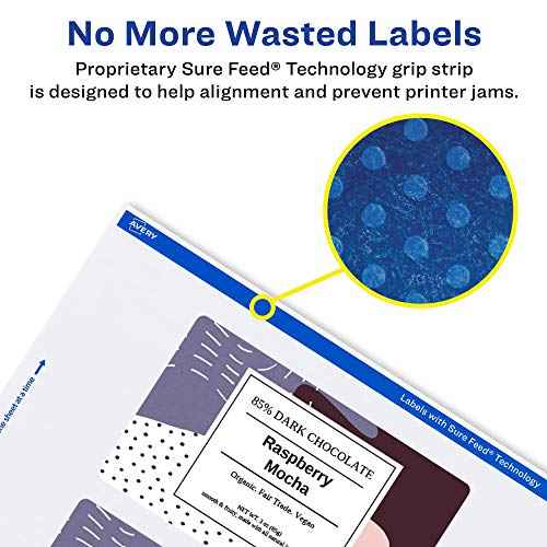 Avery Matte White Rectangle Labels, Sure Feed Technology, 4" x 5", 100 Matte White Printable Labels