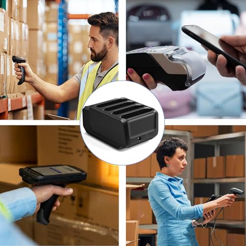 4-Slot Battery Charging Cradle Kit for Zebra TC70 TC75 TC77 TC7X-4BTYC1 Barcode Scanners, Compatible with BT-000318 Battery, Charger Station with Type-C Cable, Black