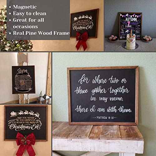 Wood Framed Chalkboard - Premium Magnetic 18 x 22 Rustic Chalk Board, Great with Regular or Liquid Chalk Markers, Non Porous Wall Hanging Blackboard Sign