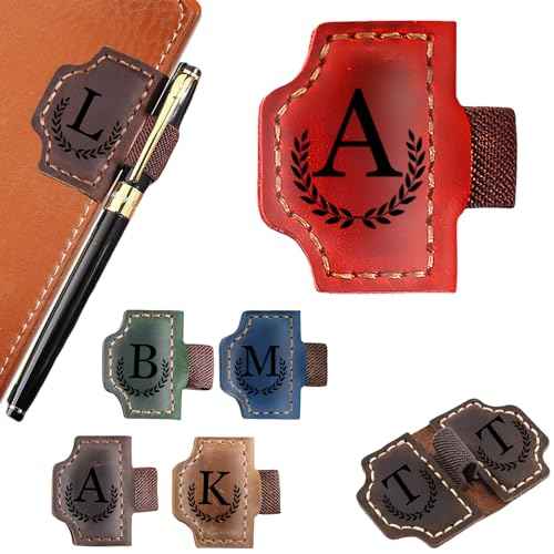 Custom Bygone Mark Bookmark with Pen Holder Personalized Magnetic Leather Bookmarks with Initial Magnetic Leather Pen Holder Bookmark for Reading Women and Men Gifts for Booklovers (Red, A)