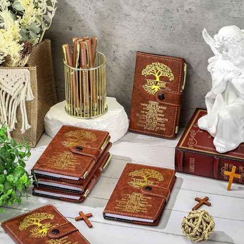 Thenshop 20 Set Christian Gifts Bulk Leather Prayer Journal Church Pastor Man of God Clergy Appreciation Gift Religious Notebook with Bible Verse Pen for Men Women Bible Study Groups (Brown)