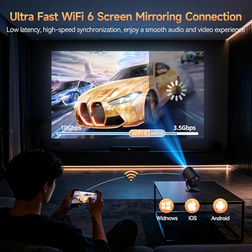 Vamvo Black-Yellow Wifi & Bluetooth 1080P 4K Support Home Movie Projector
