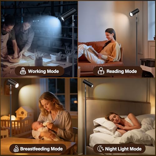 Adjustable Floor Lamp, SIBRILLE Modern Stepless Dimmable Torchiere Tall Lamp with Remote Control, 350¡ÆRotating Head Standing Lamp, Reading Floor Lamp for Living Room, Bedroom, Office & Wall Art, Black