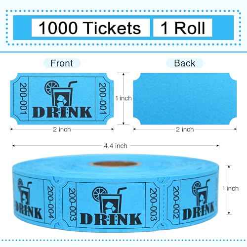 ESSENTIAL 1000 Raffle Tickets Rolls, Drink Tickets Single Roll for Events, Leisure, Movie Watching, Entertainment, Class Reward & Prizes (Blue - 5 Color Selection)