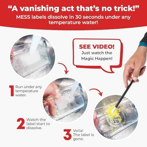MESS Dissolvable Food Labels, Fill-in, 2x3 300/Roll - Dissolves in 30 Seconds or Less - Removable Pantry, Meal Prep & Food Storage Labels ? Canning & Freezer Use