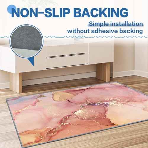 Chair mat, Office Short Pile Chair mat, Non-Slip Noise-Reducing Table and Chair Carpet, Office, Study Decorative Carpet Suitable for Wooden Floors, Laminates and Tiles (Pink Gold, 35x47in)