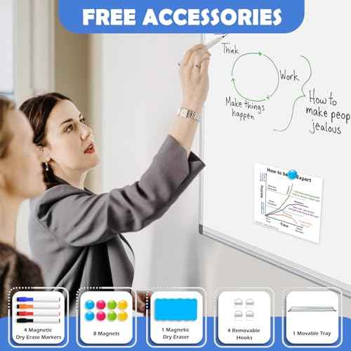WALGLASS Double-Sided White Board, 24" x 24" Dry Erase Board Magnetic Whiteboard for Wall, Hanging Mounted Whiteboard Silver Aluminium Frame for Home, School, Office, Kitchen