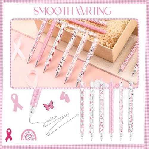 300 Pcs Breast Cancer Awareness Pink Ribbon Week Ballpoint Pen for Women Inspirational Butterfly Rainbow Printed Pens Breast Cancer Survivors Prevention Event Business Charity Party Favor
