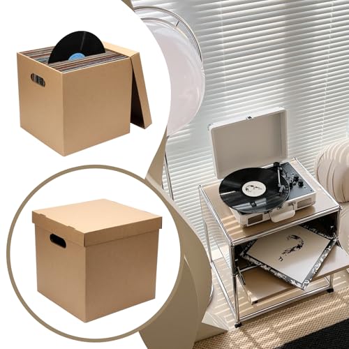 5 Pcs 12'' Cardboard Vinyl Record Storage Box, Moving Box with Double Thickness Handles and Lids Record Album Storage Crate, Cardboard Crate for Album Vinyl Storage