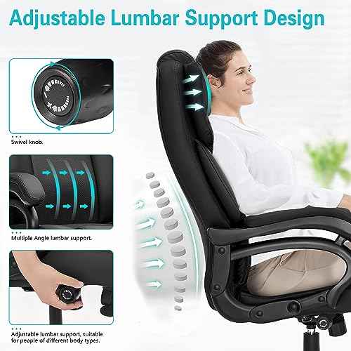 500lbs Big and Tall Office Chair, Heavy Duty Office Chair for Heavy People, High Back Executive Desk Chair with Adjustable Lumbar Support,Quiet Rubber Wheel,Pocket Spring Cushion