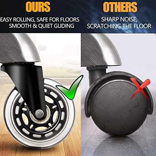3 Inch Office Chair Wheels - Rubber Chair Casters Replacement, Heavy-Duty Computer Gaming Desk Caster Wheel Smooth & Safe Rolling for All Floors Including Hardwood and Carpet, Set of 5