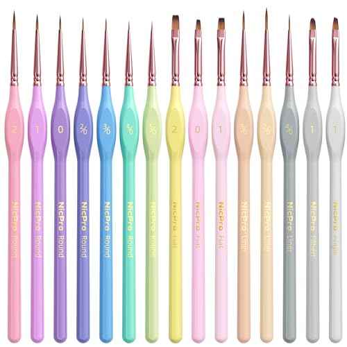Nicpro 15PCS Micro Fine Detail Paint Brush Set, Aesthetic Pastel Small Miniature Fine Tip Detail Brushes Kit for Acrylic Oil Watercolor, Craft, Models, Miniatures, Rock Painting, Paint by Numbers