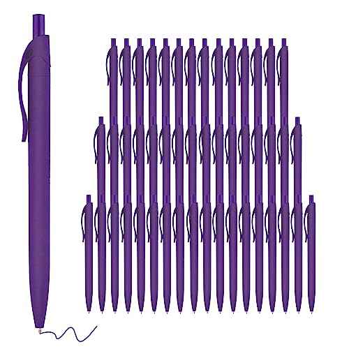 deegtran Pens Bulk, 50 Pack No Bleed Purple Click Pens, Wholesale Retractable Ballpoint Pens, Medium Point, Smooth Ink Pens, 1.0MM Purple Ink