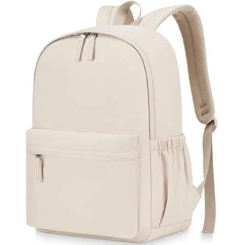Backpack for Teen Girls Large Middle-School Primary Elementary Students Bookbag 18.5 inch Laptop Bag for Women Lightweight Casual Daypack (Beige)