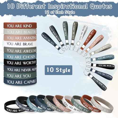 Sratte 240 Pcs Motivational Wristbands Inspirational Keychains Appreciation Gifts for Employee Teacher