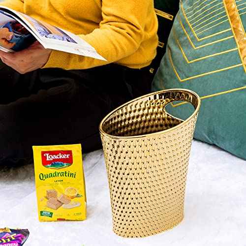 Mini Desktop Trash Can, 1.5L Capacity, Gold Color, Ceramic Material, Inclined Opening Design, Fits Small Spaces