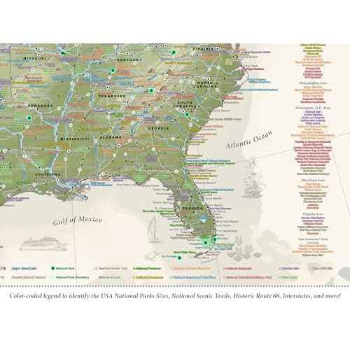 USA Map Poster With National Parks with USA Travel Destinations - Nautilus Edition US Travel Map Wall Posters - National park checklist (36W x 24H inches)