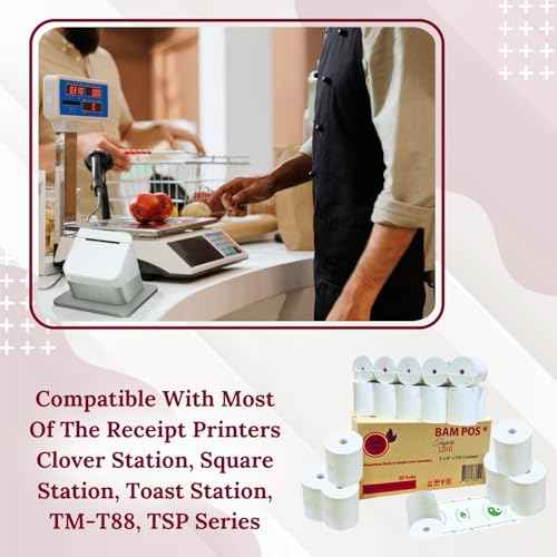 3 1/8 x 190 Thermal Receipt Paper Rolls Compatible with Most POS Systems Clover Station Square Station Toast POS (30 rolls per case)
