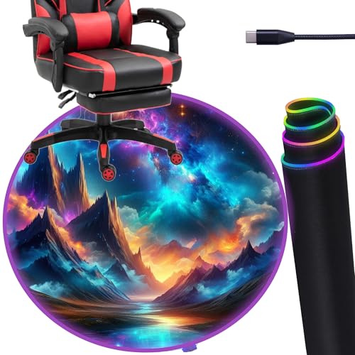 Gaming Chair Mat LED RGB Gaming Lights (Mountains 47¡±) - Noise Cancelling, Anti-Slip Gamer Floor Mat ? Scratch Resistant Computer Gaming Mat for Chair ? Office Chair Mat for Hardwood Floor