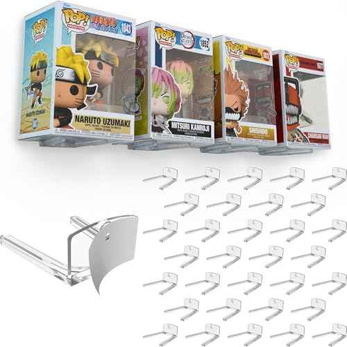 Modern JP Adhesive Display Shelf for Funko Pop Boxes (32-Pack) ? Clean Mount for Funko Pop Display ? Easy Adhesive Install ? Box-Safe, No-Drill Setup ? Clear