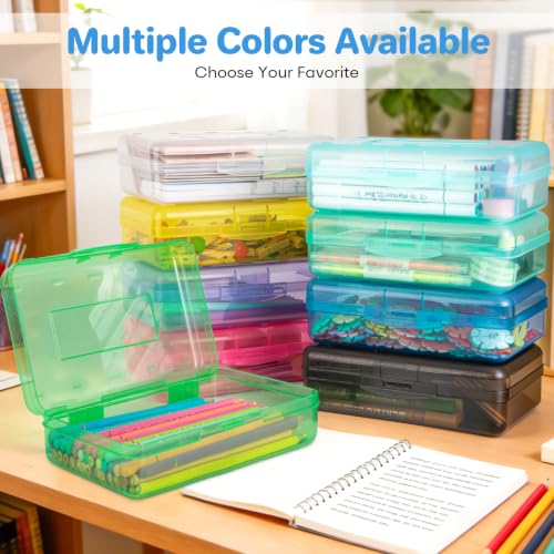 Nuozme Blue Transparent Plastic Pencil Box Case for Kids, Large Storage Organizer