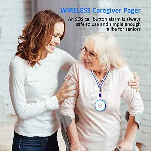 Caregiver Pager, Wireless Call Button for Seniors/Elderly at Home, 2 SOS Button + 2 Receiver Medical Life Alert System, Emergency Panic Call Bell, Help Alarm for Nurse Calling & Patient Assistance