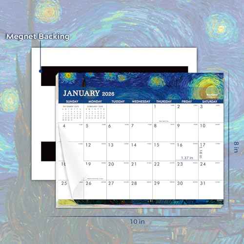 2026 Magnetic Calendar - JAN 2026 - DEC 2026, 12 Months Magnetic Calendar, 2026 Calendar for Fridge, 8" x 10", Tear-off Pad