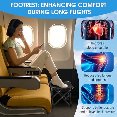 Ripeng 2 Pcs Portable Airplane Foot Rest Folding Camping Stool with Carry Bag – Black
