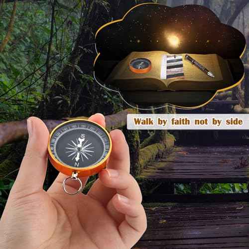 Spakon 50 Sets Father's Day Christian Gifts for Men Religious Bamboo Pens Bible Verse Bookmarks Engraved Brass Compass Bible Quotes for Dad Pastors Church Gifts Party Favors