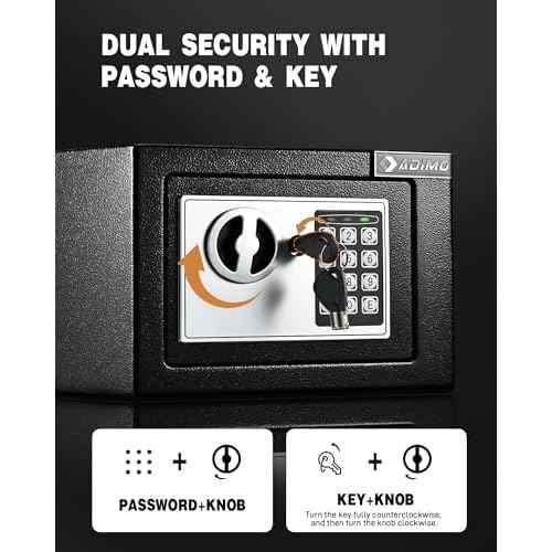 ADIMO Small Safe Box for College Dorm Room, 0.23 Cubic Feet Money Safe with Keys & Pass Code & Wall Mount Kits, Hidden Home Safe for Money, Jewelry, and Valuable