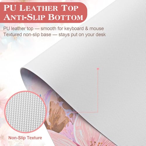 UGYAZX Pastel Pink Blue Floral Watercolor Desk Mat for Keyboard & Mouse 31.5x15.7 in - Waterproof Non-Slip Office & Gaming Pad