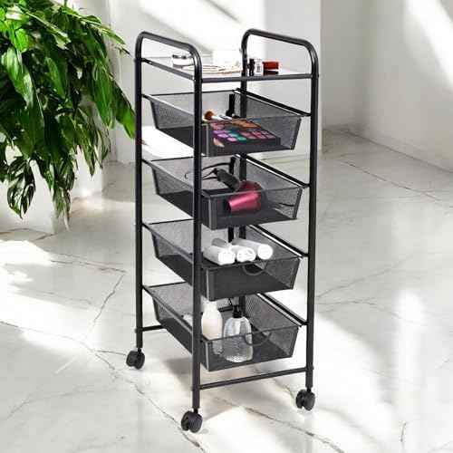 3-Drawer Storage Cart with Wheels, Multi-Purpose, Black, Steel