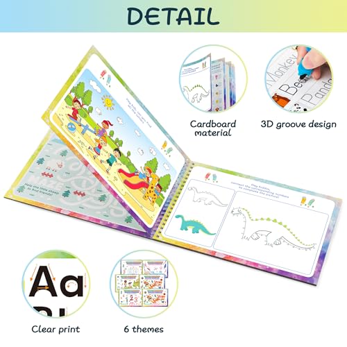 Magic Grooved Writing Practice Books, Grooved Handwriting Practice for Kids 3+, Preschool Learning Activities (6 Books with Pens)