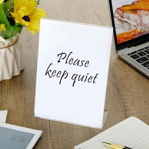 Vicenpal 40 Pcs 5 x 7 Inch Acrylic Sign Holder Acrylic Picture Frames Plastic Picture Flyer Holder l Shaped Photo Frames Self Standing Desktop Table Signs for Office, Store, Restaurant, Vertical