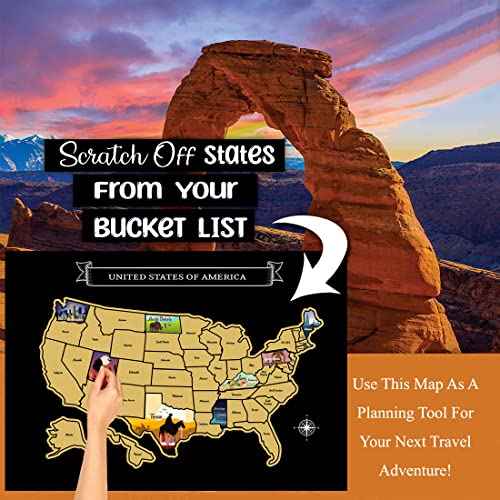 Large 23x16 Scratch-Off USA Map - Hand-Drawn Travel Design with Accessories, Laminated for Home D?cor - Deluxe States Tracker, Road Trip Gift, Perfect for Travelers, Adventure & Geography Lovers