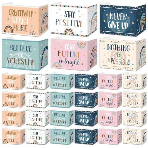 ClassyWhimsy Motivational Words 24-Pack Desk Privacy Shields for Students – Rainbow Boho Folders & Dividers