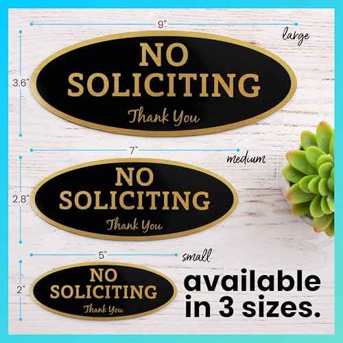 ExcelMark No Soliciting Sign for House or Business ? Durable Indoor/Outdoor Sign ? Easily Attach to Front Door - UV and Weather Resistant (Small - 2"x 5", Black with Gold Letters)